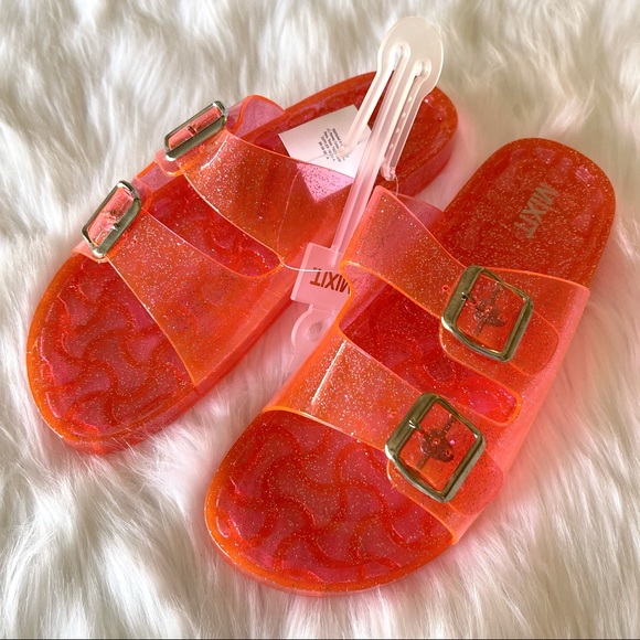 Mixit Shoes - Fun & funky hot pink / coral sparkle jelly sandals